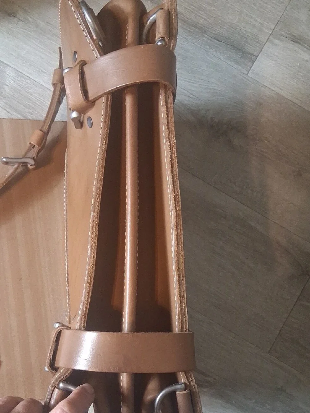 Men's Tan Leather Messenger Bag with Buckle Strap